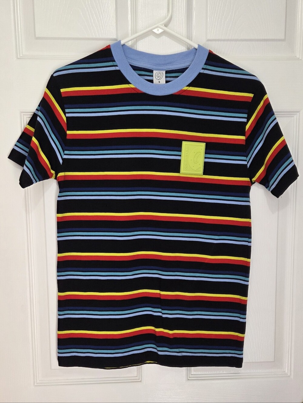 Odd Future Multicolor Striped T-Shirt Donut Logo Rubber Patch Size Small Y2k